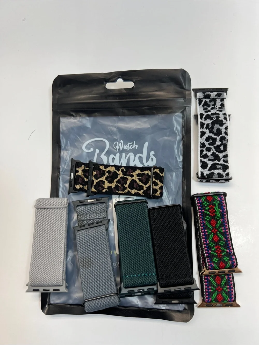 Assorted Replacement Apple 6  Watch Bands - Leopard, Floral, Gray, Green, Black